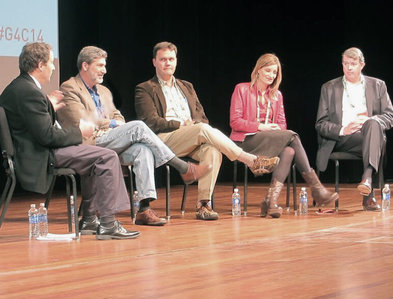 Four members of the "Turning Fantasy Into Reality" panel at Games for Change 2014